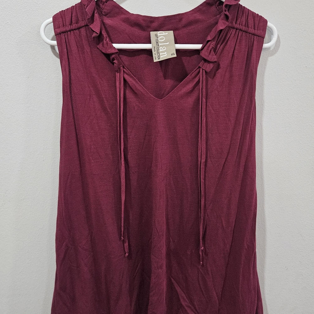 Dolan Burgundy Sleeveless Blouse With V-Neck Ruffled Shoulder Accent, Size XS